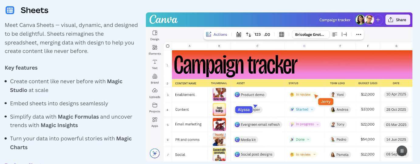 Canva Sheets in Canva Visual Suite