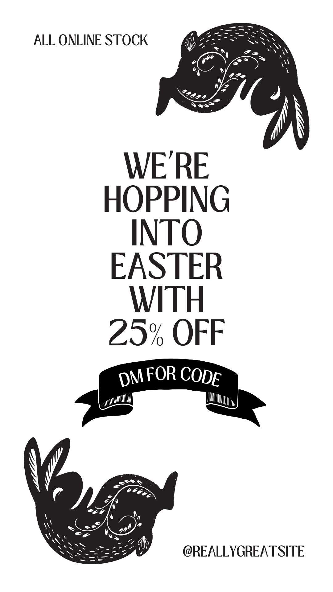 Black White Minimalist Illustrated Promotional Sale Discount Easter Instagram Story
