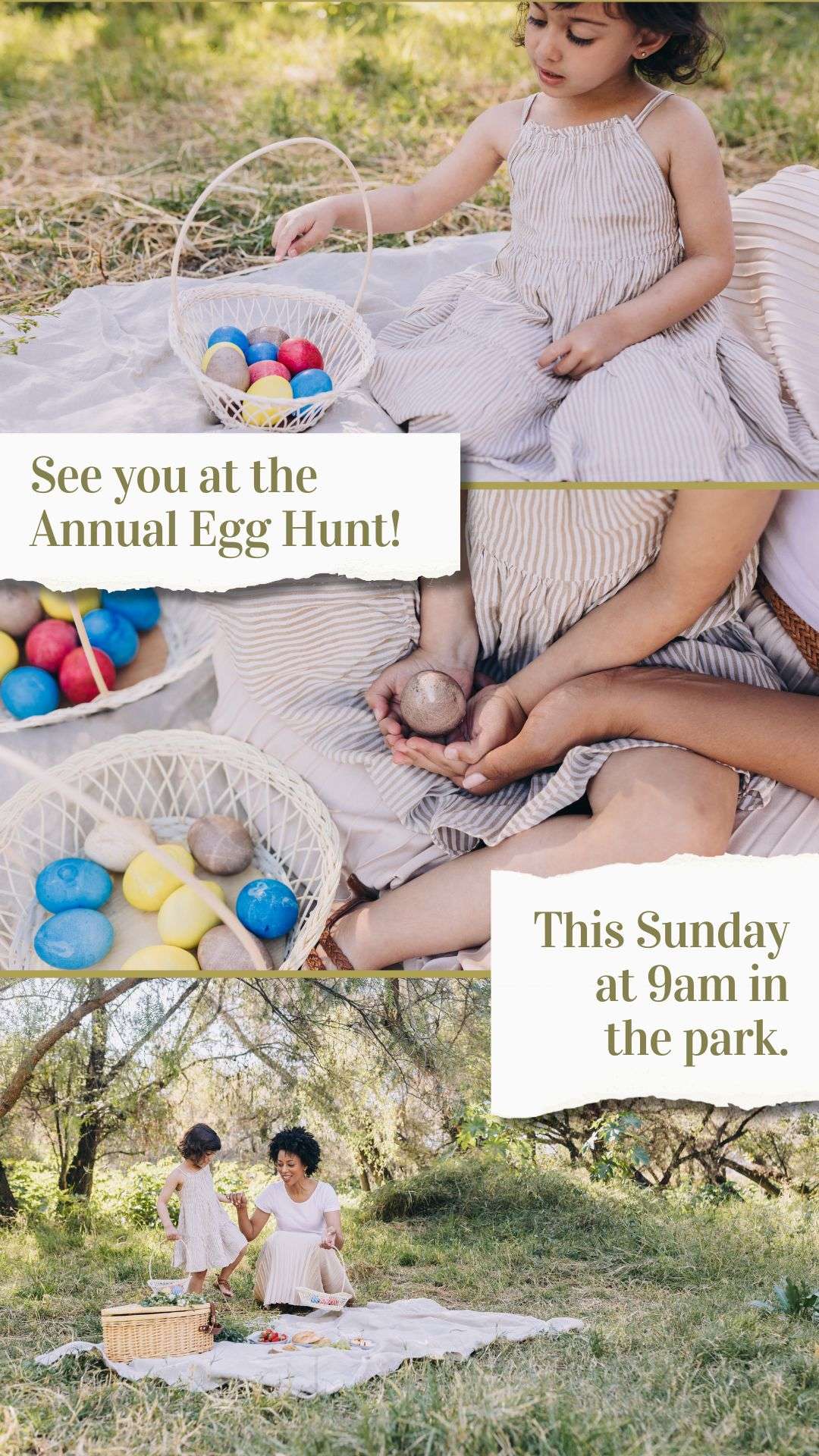 
Green Gold Photographic Collage Family Event Reminder Easter Instagram Story Canva Template by Socially Sorted