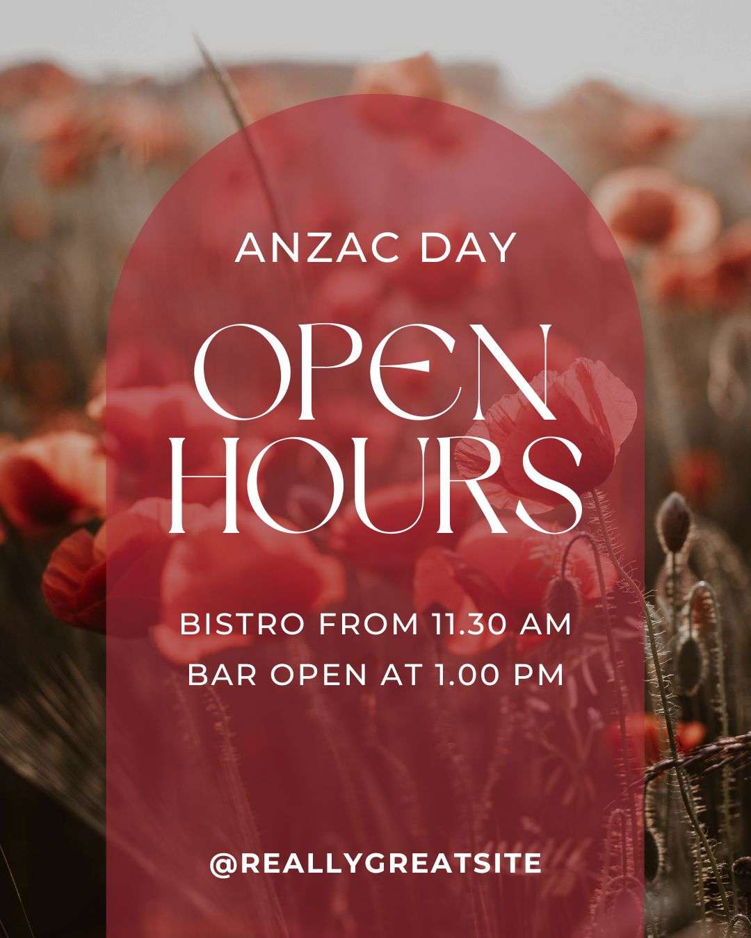 Red Green Poppies Memorial Opening Hours Anzac Day Instagram Post