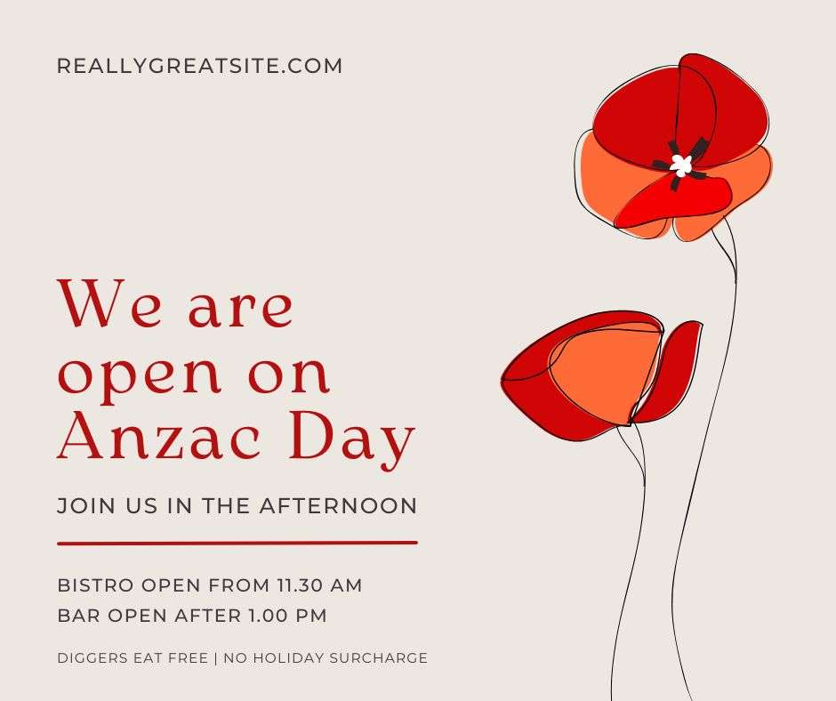 Red Poppies Opening Hours Anzac Day Facebook Post