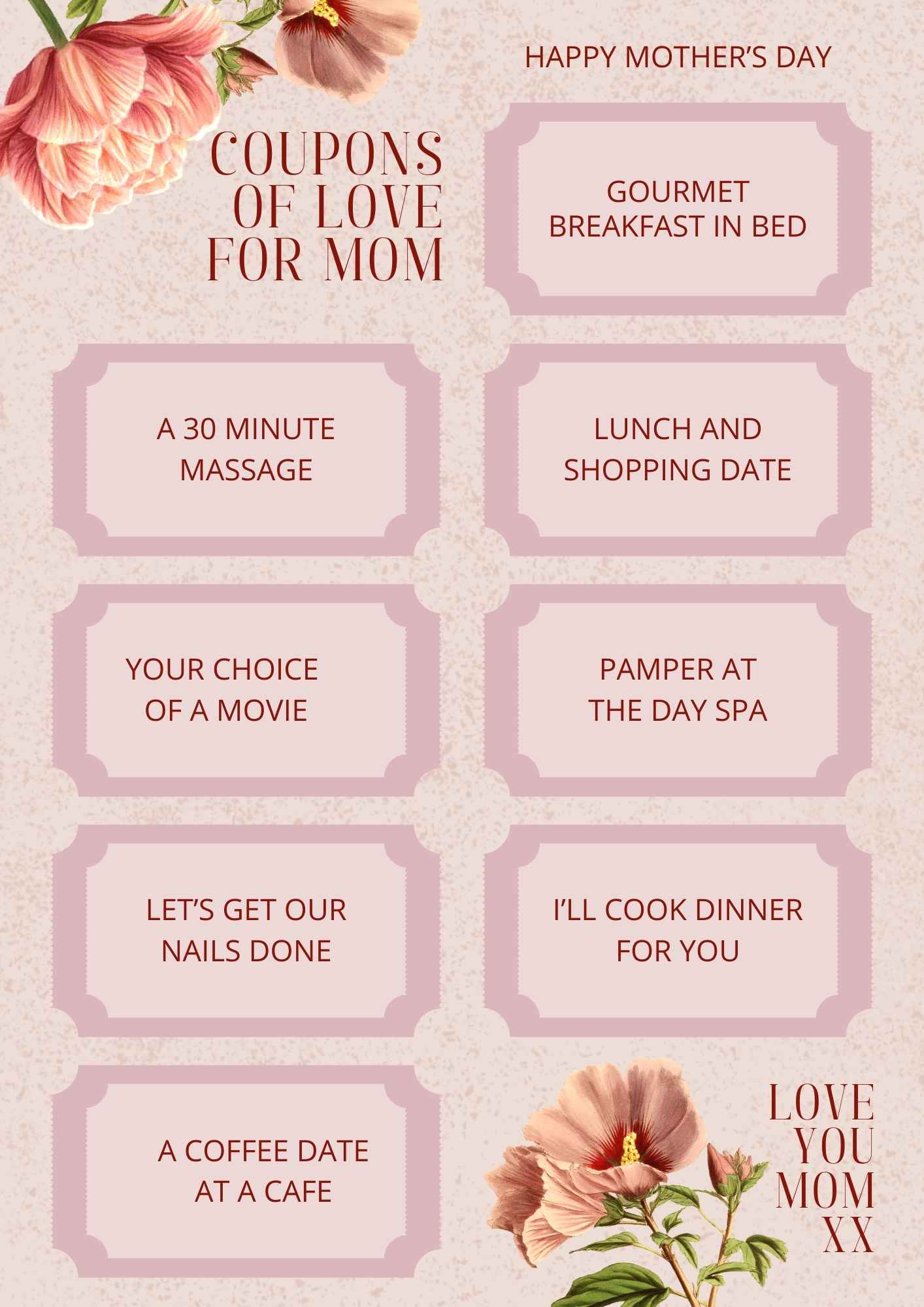 Pink Elegant Vintage Floral Mother's Day Voucher Flyer Document