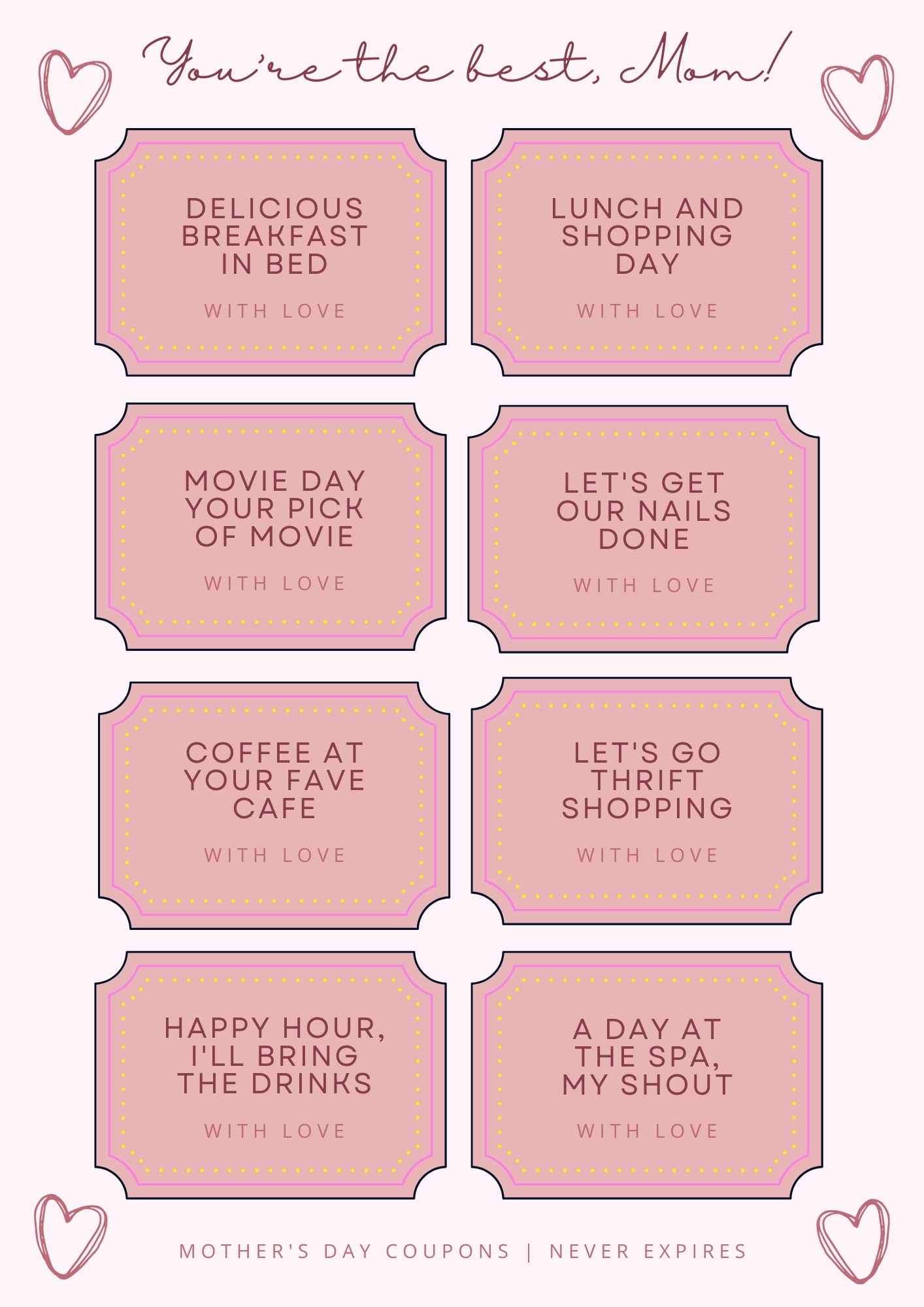 Pink Gift Voucher Printable Mother's Day Coupon