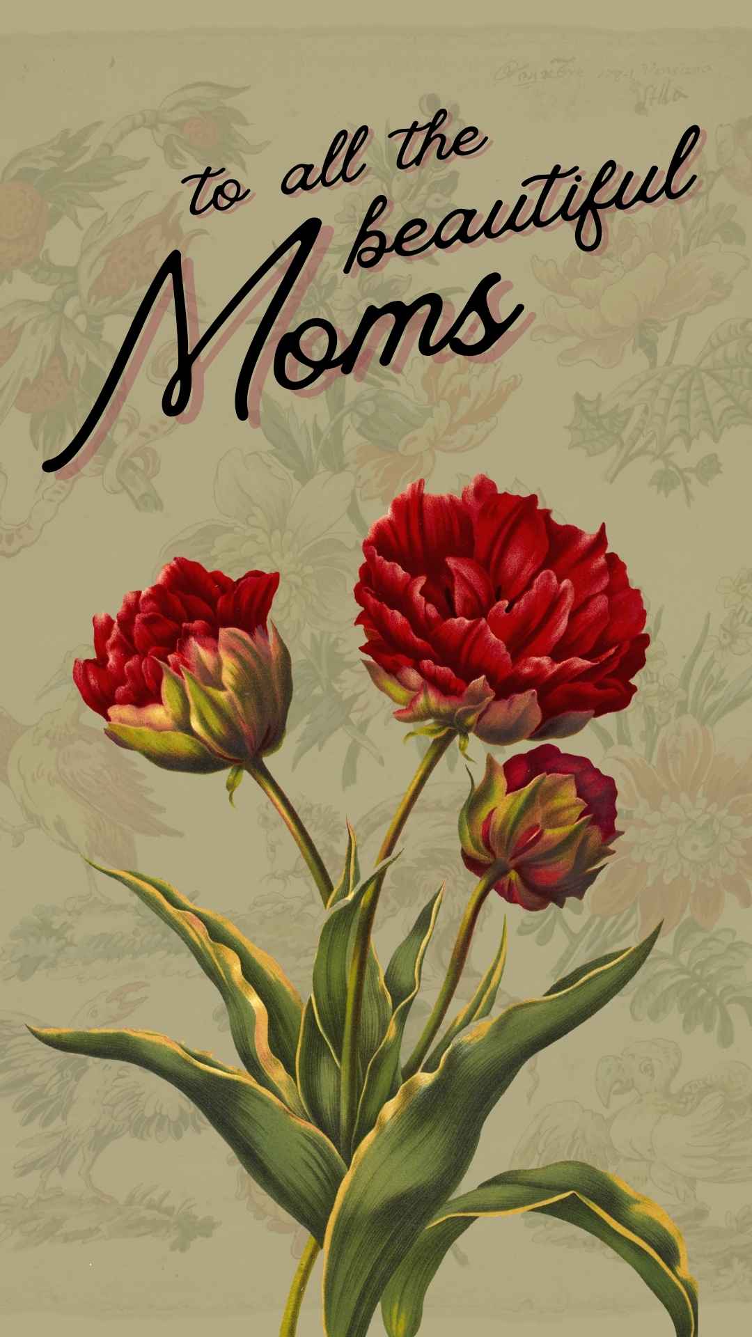 Red Green Animated Vintage Floral Greeting Mother's Day Instagram Story